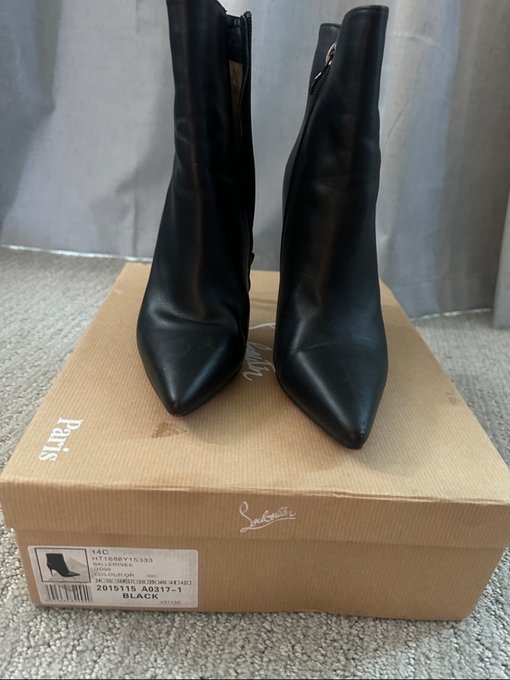 Black Pointed Toe Leather Ankle Booties